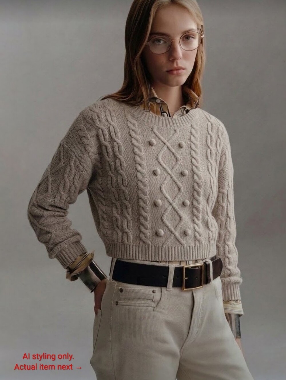 Altar'd State Cream Cable-Knit Pom-Pom Sweater